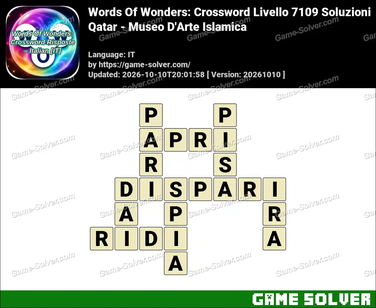 Words Of Wonders: Crossword Livello 7109 Soluzioni – Qatar – Museo D’Arte Islamica